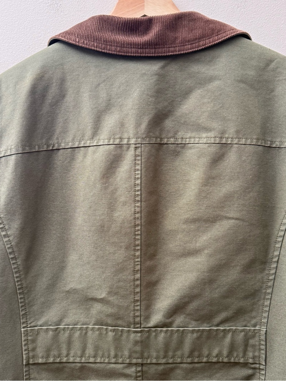 L.L. Bean Olive Green Barn Jacket with Brown Corduroy Collar - Picture 7 of 10